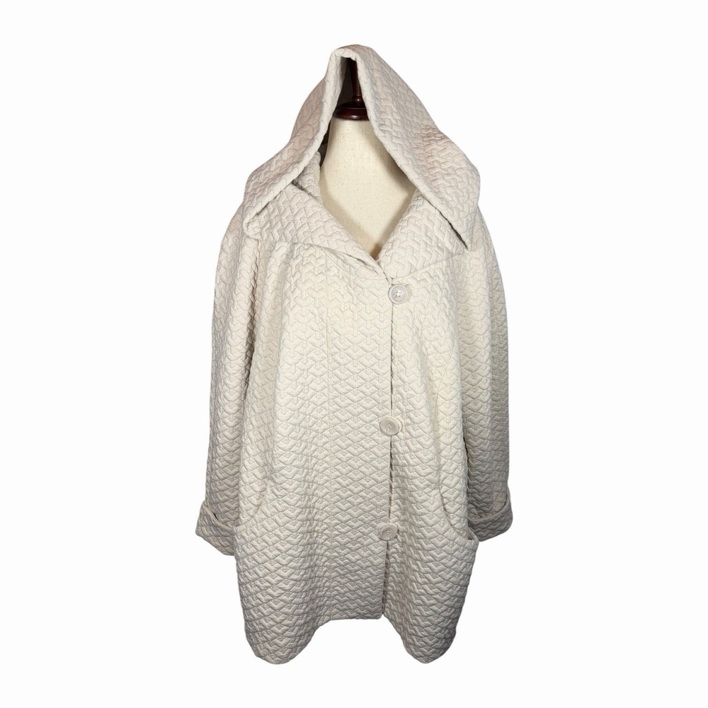 Coldwater Creek Textured Knit Jacket Hooded Lined Women 2XL Cream Casual Cozy